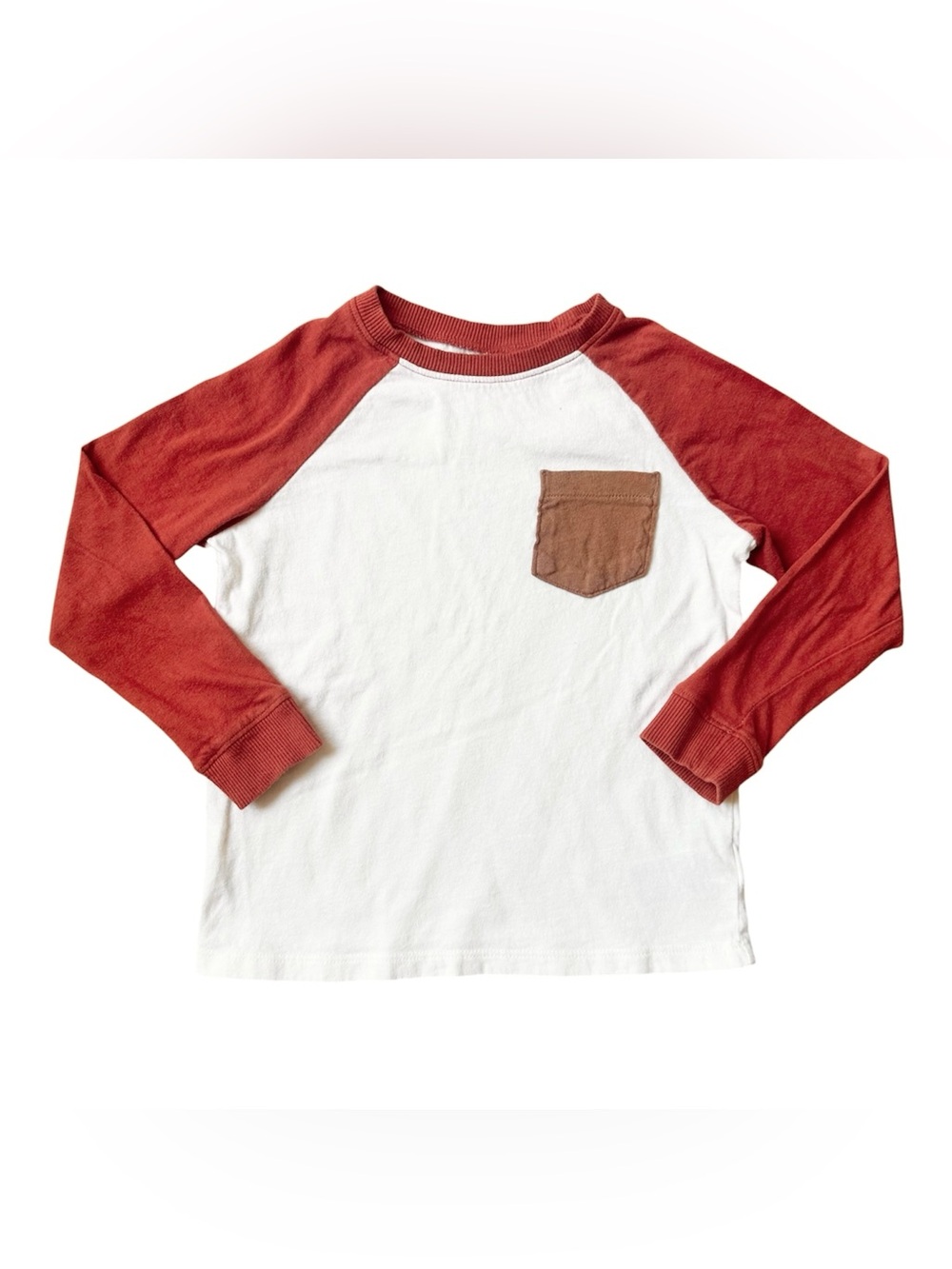 Old Navy 5T boys burnt orange pocket cream long sleeve cotton shirt